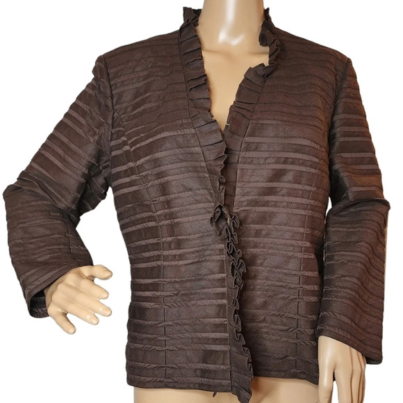 Lafayette 148 brown linen cotton ruffle blazer.  Women's size 14. - Picture 13 of 15